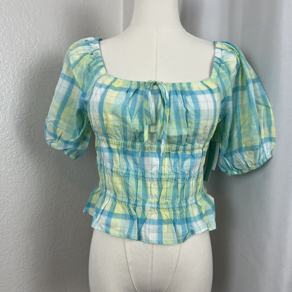 Abound Top Womens Small Blue Plaid‎ Crop Milkmaid Cottagecore Y2K Coquette